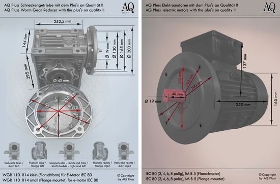 B14kl, der Flanschmotor, die Flanschbauform des IEC Normmotors (kleiner Flansch ohne Ring).