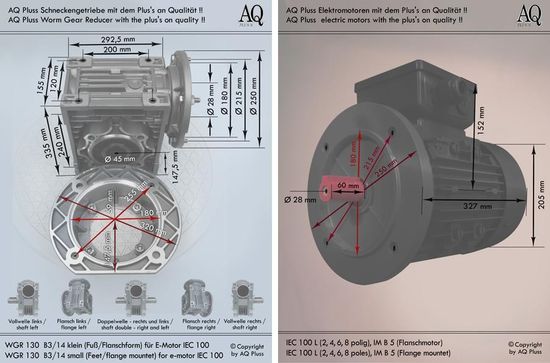 Elektromotor B5 Flanschmotor, Klarbild ohne Maßzahlen und Maßpfeile; IEC 56 bis 280 ( ab IEC 225 mit 8 Flanschbohrungen)