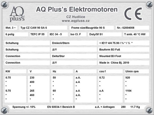 Elektromotor B14 gr Flanschmotor, IEC 56 der kleinste AQ Pluss Elektromotor.