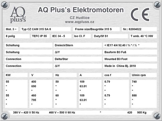 Elektromotor B3/5 Fuß/Flansch-Motor, IEC 315 L ( 4,6 und 8 polige ) diese Baugröße beinhaltet mehrere Leistungen und Drehzahlen.