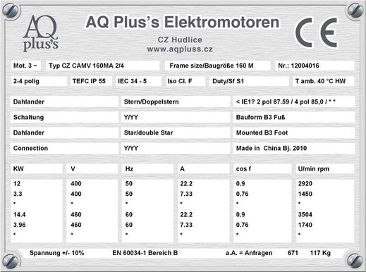 Elektromotor B3/14 kl Fuß/Flansch-Motor, Klarbild ohne Maßpfeile und ohne Maßzahlen, IEC 56 der kleinste AQ Pluss Motor.