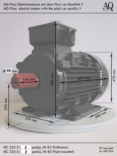 0,55 KW, 2 polig, B3 Fußmotor, OHNE  (OHNE !!) Anlaufkondensator, nur mit Betriebskondensator, Leichtanzug.